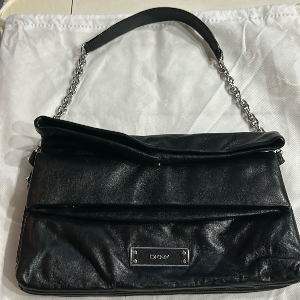 Vintage Vegan  Faux Leather Shoulder Bag DKNY Black Convertible Purse